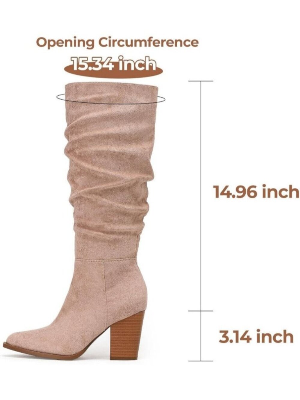 Women's Rosy Brown Slouchy Knee High Boots Faux Suede Pointed Toe Chunky Heel - Picture 5 of 7